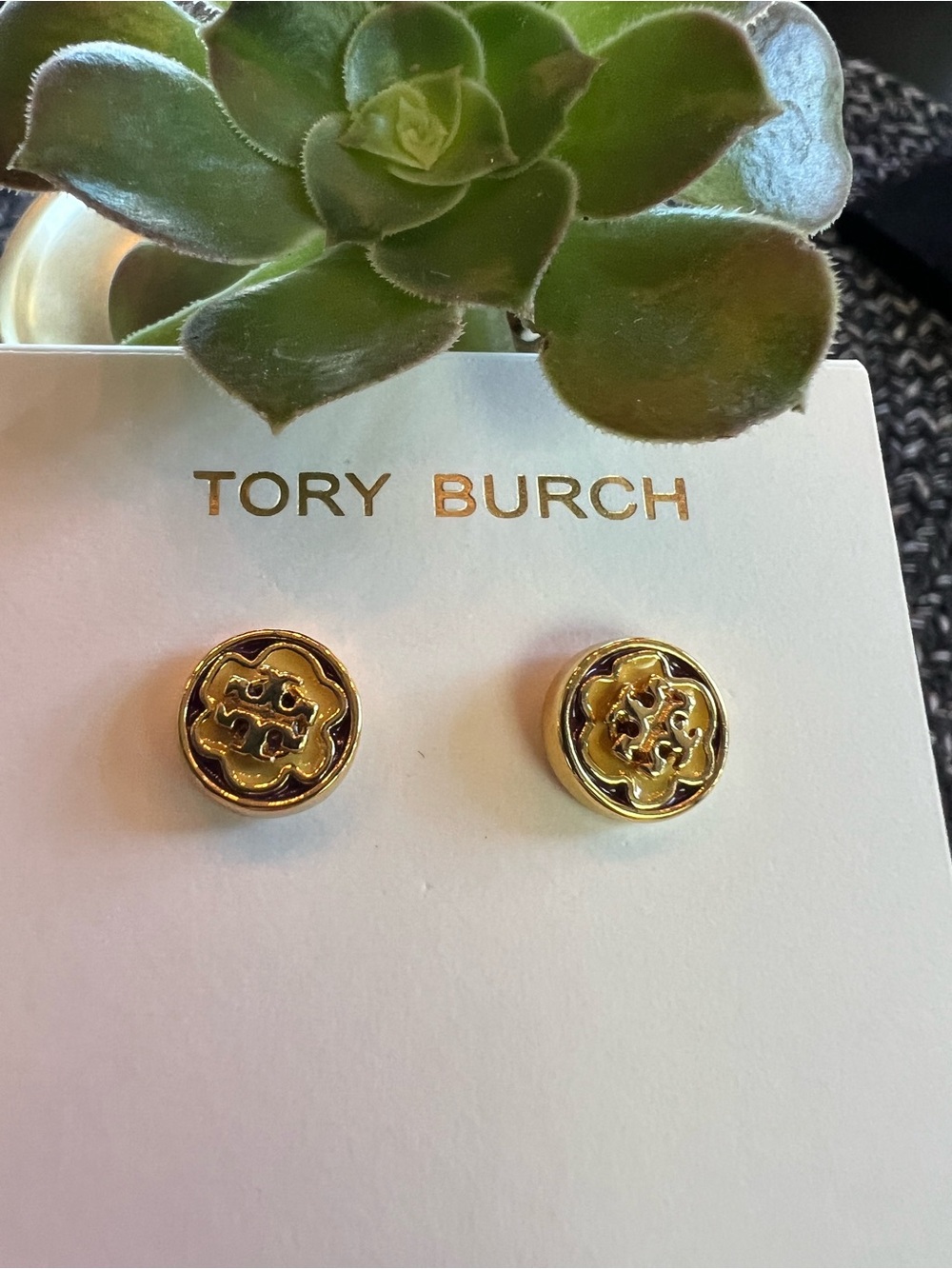Tory Burch Gold Medallion Logo Stud Earrings